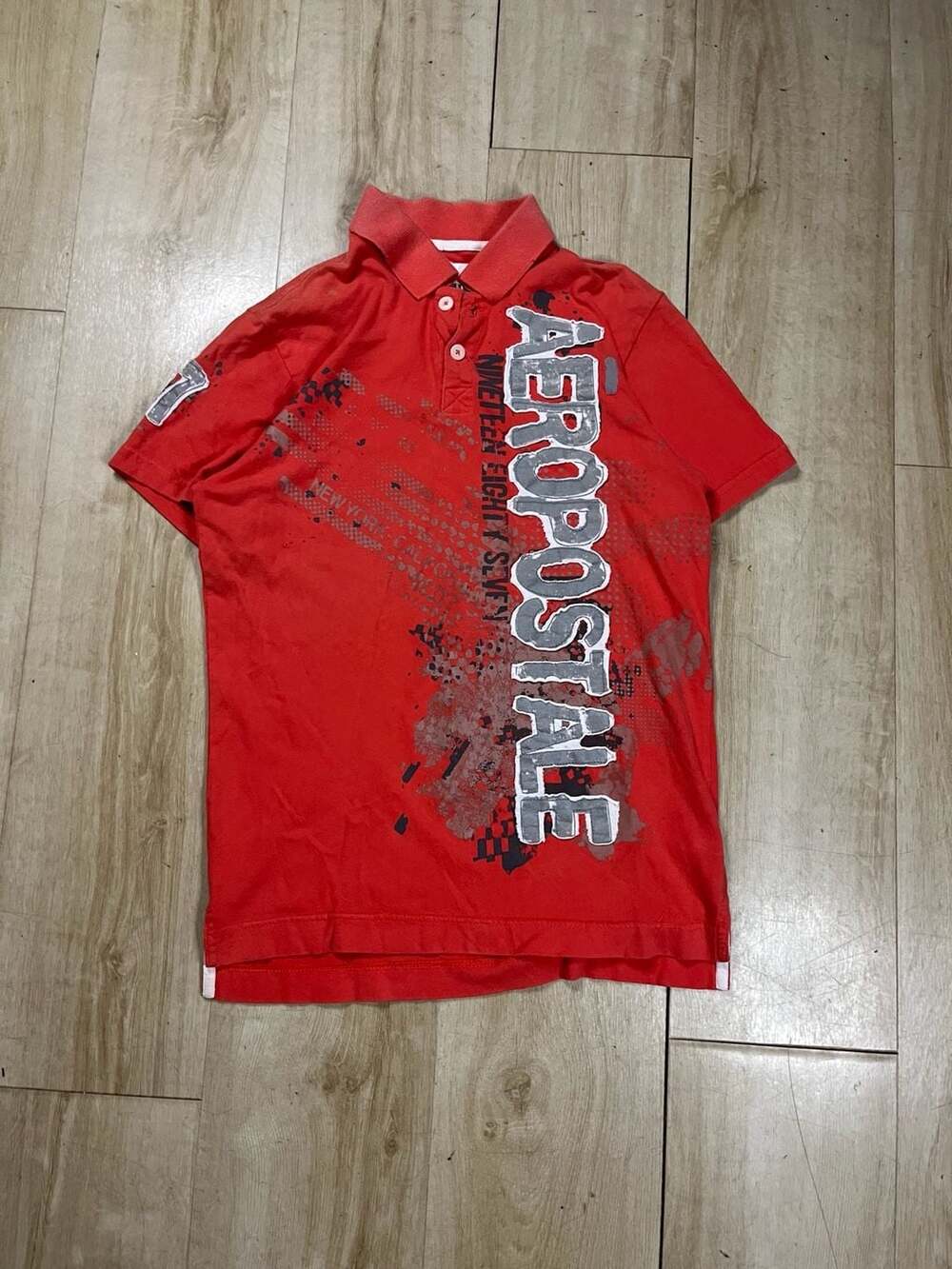 Aeropostale Nineteen Eighty Seven Red Polo Shirt with Graphic Logo Size S